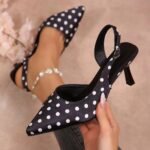Black Polka Dot Slingback Heels