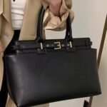 Black Structured Top Handle Handbag