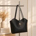 Black Textured Women's Tote Handbag