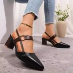 Black and White Pointed Slingback Heels