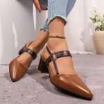 Brown and Black Pointed Slingback Heels