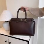Brown Structured Top Handle Handbag