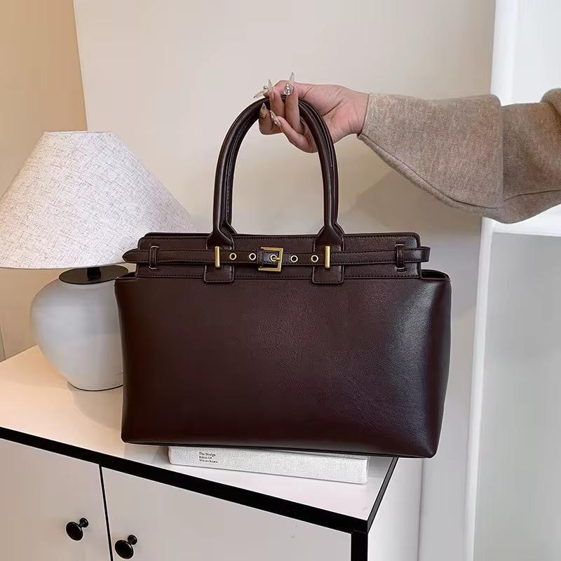 womens-brown-structured-top-handle-handbag Brown Structured Top Handle Handbag - Image 1