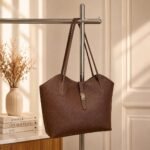 Brown Textured Women's Tote Handbag